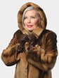 Woman's Bleached Mahogany Degrade Sheared Mink Fur Parka with Double Fur Hood 