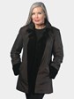 Woman's Dyed Deep Brown Sheared Mink Fur Jacket Reversible to Rain Taffeta