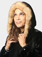 Woman's Natural Ranch Semi Sheared Female Mink Fur Parka with Sable Trim Double Fur Hood