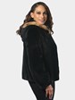 Woman's Natural Ranch Semi Sheared Female Mink Fur Parka with Sable Trim Double Fur Hood