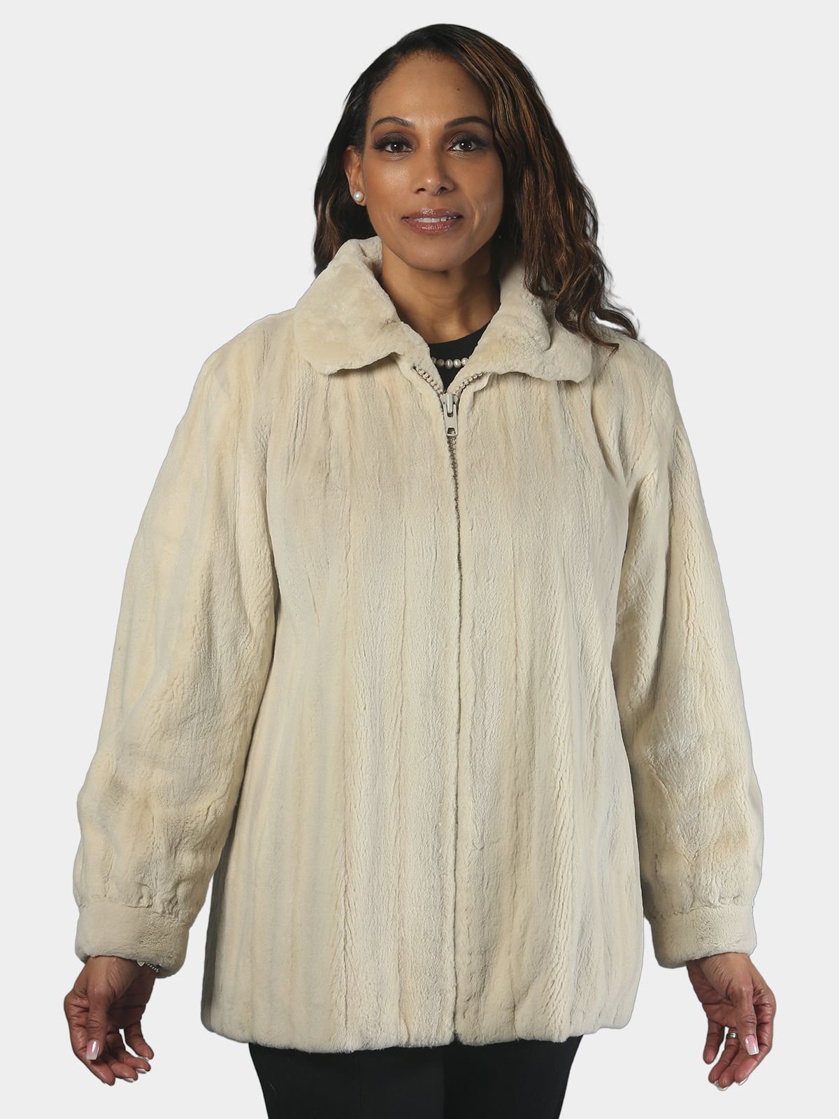 Woman's Natural Cream Sheared Mink Fur Jacket