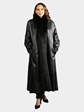 Woman's Plus Size Black Leather Coat with Fox Fur Tuxedo Front