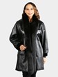 Woman's Black Sheared Mink Fur Stroller with Fox Tuxedo Front (Reversible)