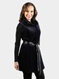Woman's Gorski Dyed Navy Sheared Mink Fur Vest with Detachable Leather Belt (Reversible)