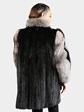 Woman's Plus Size Natural Ranch Mink Fur Stroller with Indigo Fox Tuxedo Front and Fox Sleeves