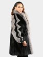 Woman's Plus Size Natural Ranch Mink Fur Stroller with Indigo Fox Tuxedo Front and Fox Sleeves