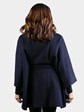 Woman's Gorski Navy Wool Cape with Black Fox Fur Collar