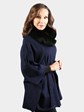 Woman's Gorski Navy Wool Cape with Black Fox Fur Collar