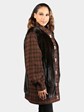 Woman's Deep Mahogany Fur Jacket with Fabric Sleeves and Trim