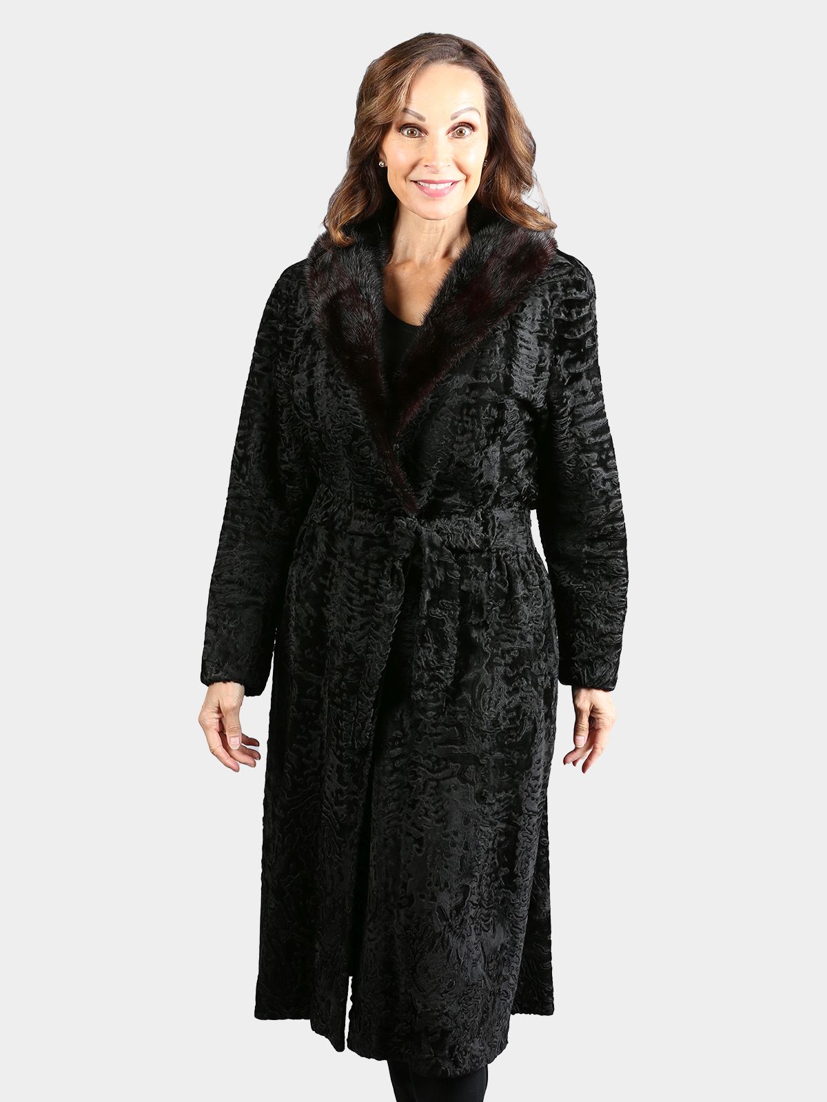 Woman's Vintage Petite Swakara Lamb Fur Coat with Mink Collar