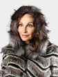 Woman's Black Grey and White Fox and Rex Rabbit Fur Stroller with Hood and Leather Belt