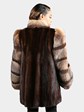Woman's Natural Mahogany Mink Fur Stroller with Crystal Fox Tuxedo Front and Sleeves