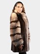 Woman's Natural Mahogany Mink Fur Stroller with Crystal Fox Tuxedo Front and Sleeves