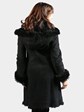 Woman's Black Shearling Lamb Fur Stroller with Detachable Hood