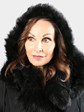 Woman's Black Shearling Lamb Fur Stroller with Detachable Hood