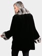 Woman's Dyed Black Sheared Mink Fur Stroller with Natural Chinchilla Collar Cuffs and Front