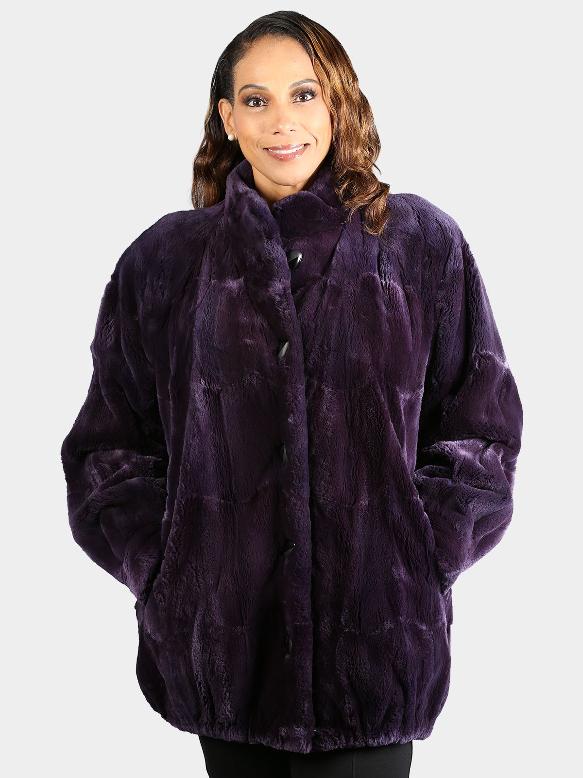 Woman's Dyed Purple Sheared Muskrat Fur Stroller