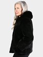 Woman's Dyed Black Sheared Mink Fur Jacket with Laser Grooving