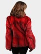 Woman's Dyed Red Female Mink Fur Jacket Reversible to Stenciled Leather