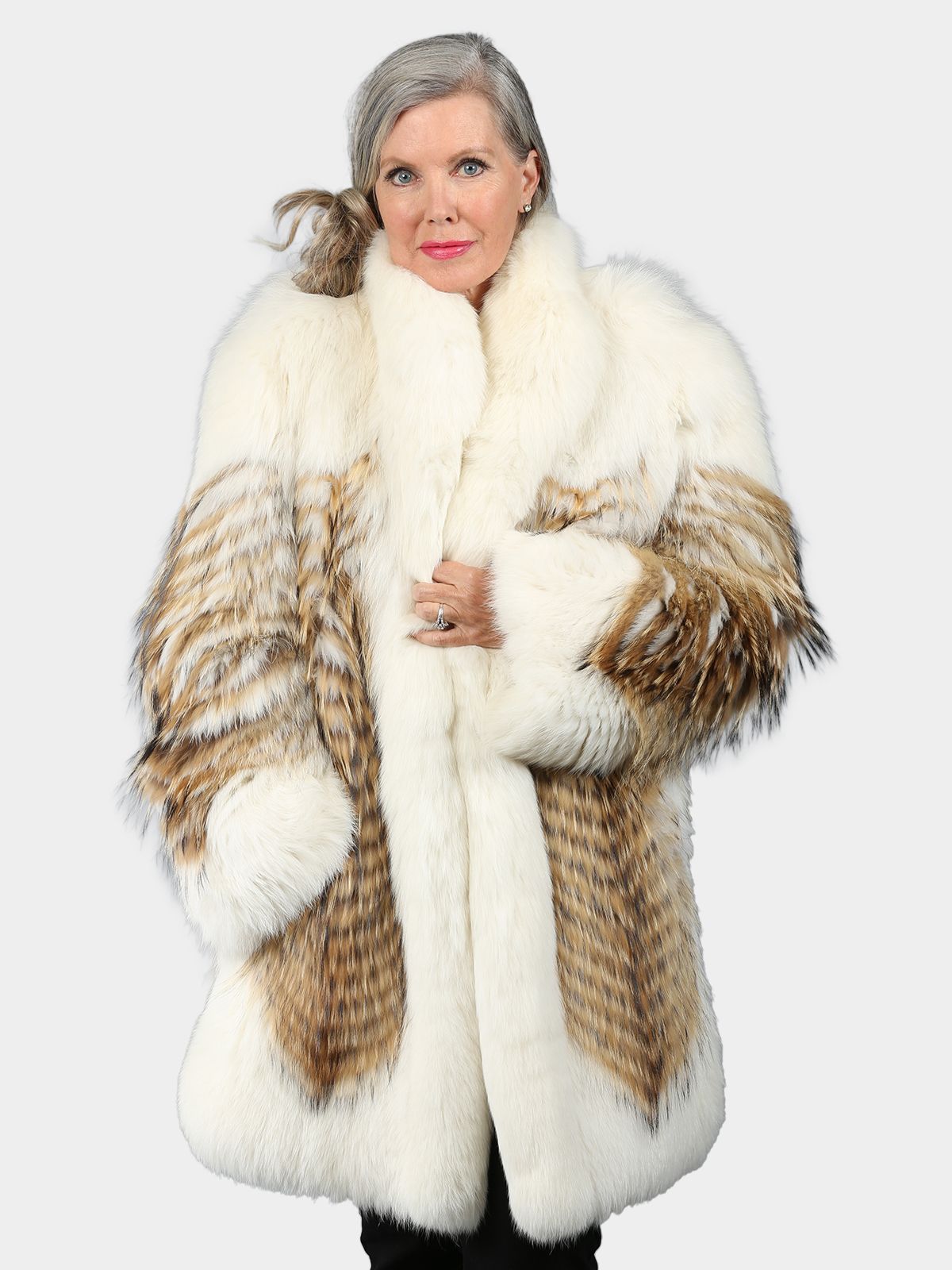 Woman's Natural Shadow Fox Fur Stroller with Finn Racoon Inserts