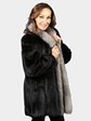 Woman's Natural Ranch Mink Fur Jacket with Indigo Fox Tuxedo Front