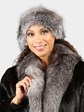 Woman's Natural Ranch Mink Fur 7/8 Coat with Indigo Fox Tuxedo and Headband