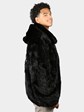 Man's Natural Ranch Sculptured Mink Fur Jacket with Detachable Hood