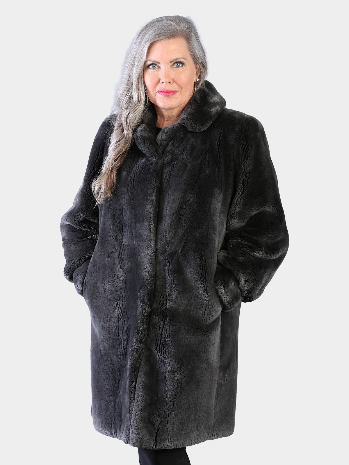 Woman's Dyed Grey Sheared Beaver Fur Stroller