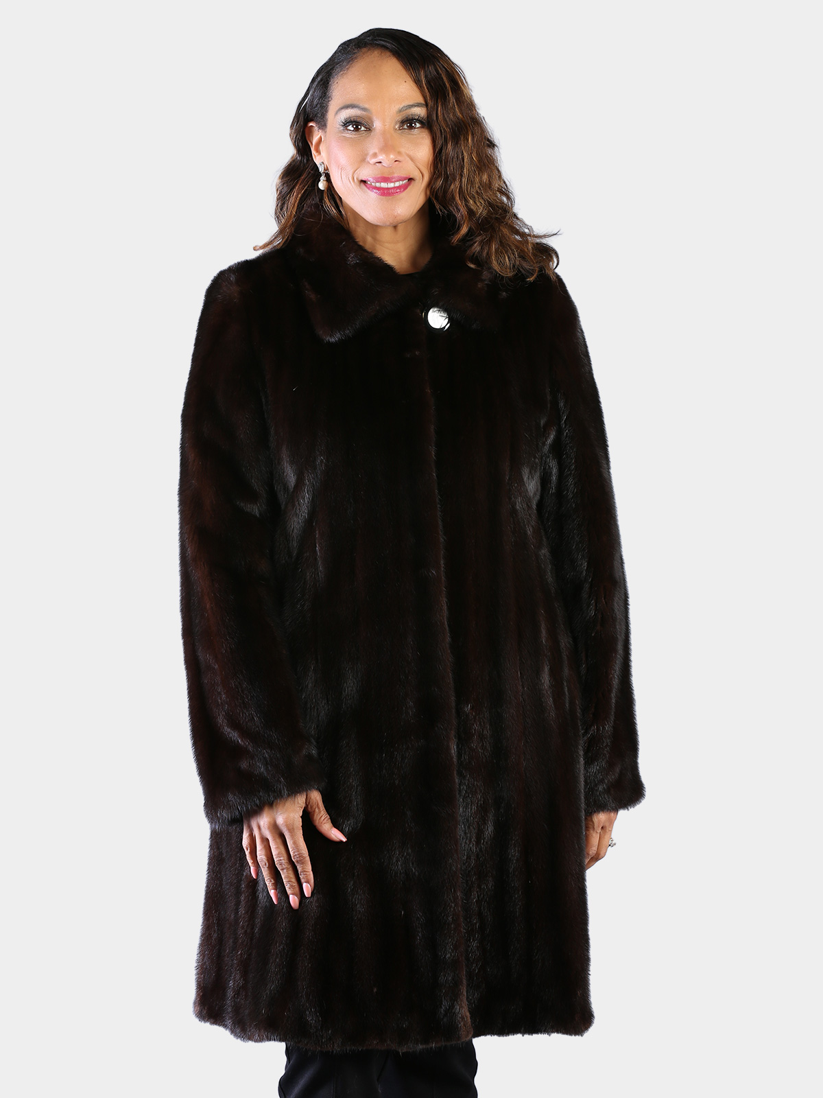 Woman's Deepest Mahogany Female Mink Fur 3/4 Coat