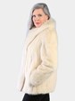 Women's Natural Cream Mink Fur Jacket with Matching Fox Tuxedo Front