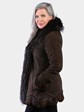 Woman's Dyed Brown Shearling Lamb Fur Jacket with Finn Raccoon Trim