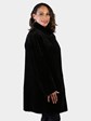 Woman's Dyed Black Sheared Mink Fur Stroller Reversing to Black Rain Taffeta