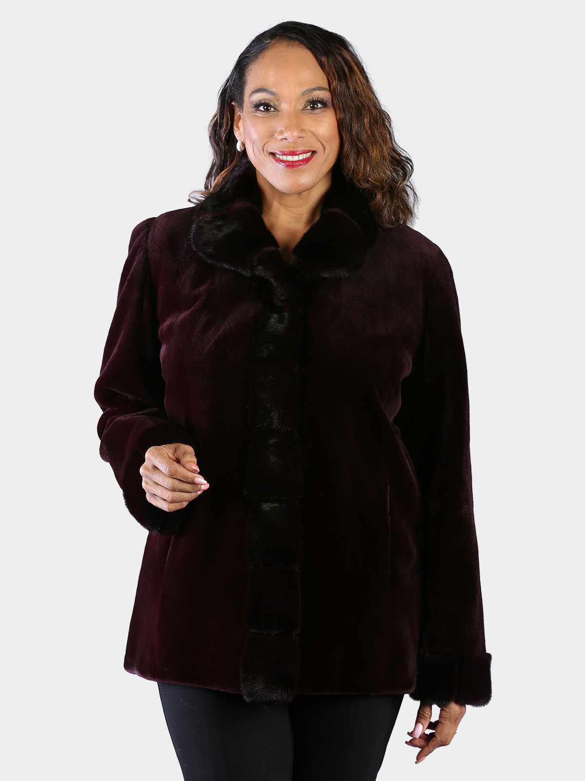 Woman's Dyed Matara Sheared Mink Fur Jacket Reversible to Rain Taffeta