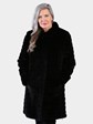 Woman's Dyed Black Semi Sheared Mink Fur Stroller Reversible to Rain Taffeta