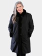 Woman's Dyed Black Semi Sheared Mink Fur Stroller Reversible to Rain Taffeta