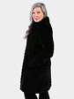 Woman's Dyed Black Semi Sheared Mink Fur Stroller Reversible to Rain Taffeta