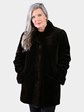 Woman's Dyed Dark Brown Sheared Mink Fur Stroller Reversing to Rain Taffeta