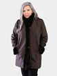 Woman's Dyed Dark Brown Sheared Mink Fur Stroller Reversing to Rain Taffeta