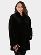 Woman's Dyed Dark Brown Sheared Mink Fur Stroller Reversing to Rain Taffeta