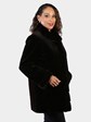 Woman's Dyed Dark Brown Sheared Mink Fur Stroller Reversing to Rain Taffeta