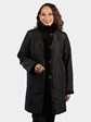 Woman's Dyed Dark Brown Sheared Mink Fur Stroller Reversing to Rain Taffeta