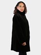 Woman's Dyed Dark Brown Sheared Mink Fur Stroller Reversing to Rain Taffeta