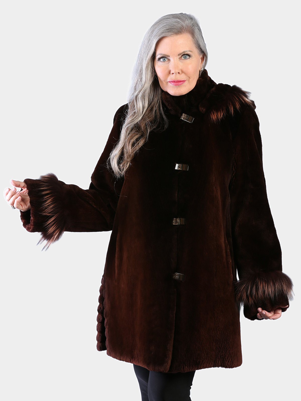 Woman's Jean Crissa Dyed Ombre Copper Sheared Beaver Fur Stroller with Detachable Hood