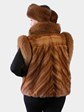 Woman's Plus Size Natural Whiskey Female Mink Fur Vest with Dyed to Match Fox Trim with Matching Fox Headband