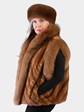 Woman's Plus Size Natural Whiskey Female Mink Fur Vest with Dyed to Match Fox Trim with Matching Fox Headband