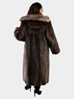 Woman's Natural Medium Tone Long Hair Beaver Fur Coat with Detachable Hood