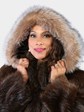 Woman's Natural Medium Tone Long Hair Beaver Fur Coat with Detachable Hood