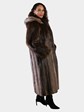 Woman's Natural Medium Tone Long Hair Beaver Fur Coat with Detachable Hood
