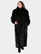 Woman's Dyed Black Sculptured Mink Fur Coat with Fox Tuxedo Front