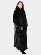 Woman's Dyed Black Sculptured Mink Fur Coat with Fox Tuxedo Front